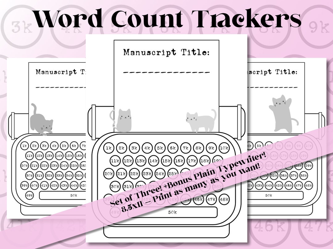 Word Tracker Writing Word Count Tracker Kitty Cat Themed Etsy