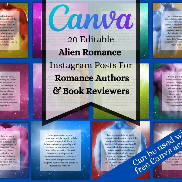 20 Editable Instagram Templates for Sci-Fi Romance Authors/Writers & Book Reviewers, Social Media Canva Templates, Alien Romance Books