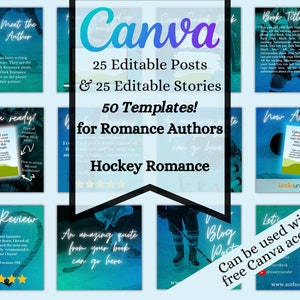 STYLE CARRÉ : 50 modèles Instagram modifiables pour auteurs/écrivains de romans d&#39;amour, modèles Canva, publications et histoires Instagram