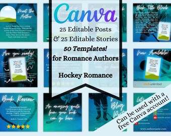 SQUARE STYLE: 50 Editable Instagram Templates for Hockey Romance Authors/Writers, Canva Templates, Instagram Posts & Stories