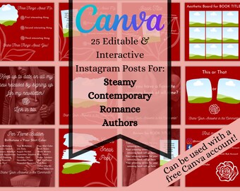 Steamy Romance Author Instagram Templates: Interactive & Editable (Canva)