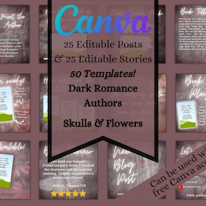 SQUARE STYLE: 50 Editable Instagram Templates for Dark Romance Authors/Writers, Social Media Author Branding, Instagram Posts & Stories