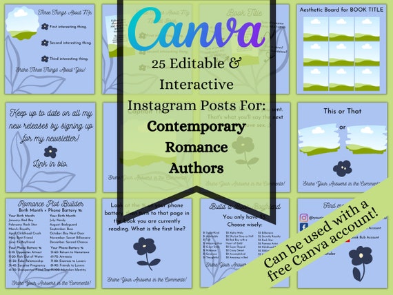 Instagram Game Templates: Contemporary Romance Authors (Canva Editable)