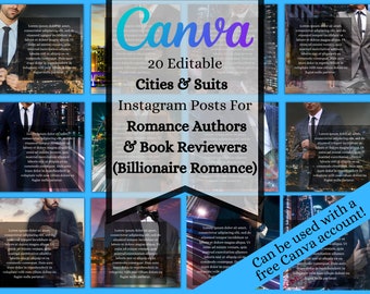 SQUARE STYLE: 20 Editable Instagram Templates for Romance Authors & Book Reviewers, Social Media Canva Templates, Billionaire Romance