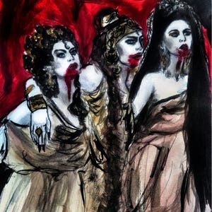 Gothic Digital Art &quot;Dracula&#39;s Vampire Brides&quot; – Downloadable Poster in A4/A5, Perfect for Gothic Decor Enthusiasts