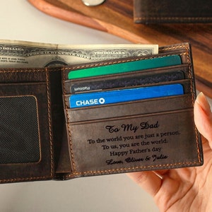 Regalos para papá de parte de su hija, billetera de cuero para papá, billetera para papá, regalo del Día del Padre de parte de su hijo, regalo del Día del Padre, regalo para papá, billetera personalizada para papá