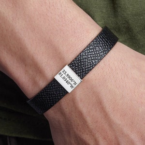 Boyfriend Custom Gift, Coordinate Bracelet For Him, Latitude Longitude Bracelet,Birthday Gift,Engraved Leather Bracelet,Men Bracelet