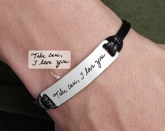 Men Handwritten Bracelet, Handwriting Jewelry, Men Christmas Gift , Actual Handwritten Bracelet, Memory of Papa, Handwritten Bracelet
