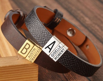Dad Leather Bracelet, Grandpa Gift From Grandkids, Dad Bracelet With Names, Gift For Papa, Grandpa Birthday Gift,Men Jewelry