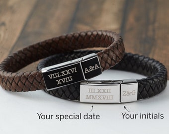 Bracelet Gift For Men, Roman Date Bracelet, Valentine's Day Gift, Personalized Bracelet For Him, Men Custom Bracelet, Boyfriend Bracelet