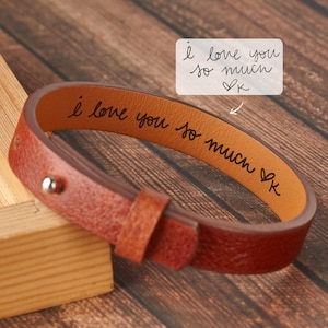 Handwriting Leather Bracelet, Men Christmas Gift, Secret Message Bracelet, Handwritten Bracelet, Bracelet For Men, Signature Bracelet