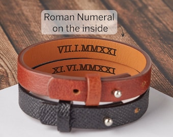 Engraved Leather Bracelet, Mens Personalized Jewelry, Anniversary Gifts For Mens, Birthday Gift , Hidden Message Bracelet