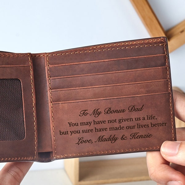 Step Dad Wallet, Bonus Dad Gift, Gift For Step Dad, Step Father Day Gifts, Stepdad Gift, To My Bonus Dad, Stepfather Wallet