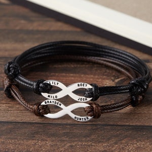 Bracelet papa avec noms d&#39;enfants, bracelet infini homme, bracelet papa, cadeau fête des pères, bracelet père fille, cadeau de Noël de sa fille
