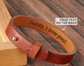 Dad Bracelet Engraved, Dad Gift From Son, Leather Bracelet Men, Birthday Gift From Wife, Gift For Men,  Father Day Gift Idea, Dad Jewelry