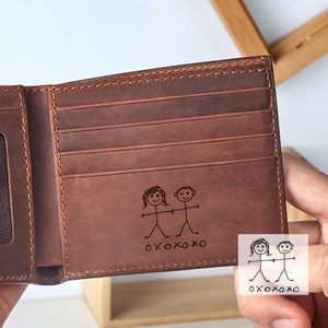 Regalo personalizado para papá de niños, billetera para papá, billetera artística para niños, regalo del Día del Padre de un niño, regalo de dibujo real para niños, regalo de escritura a mano para niños