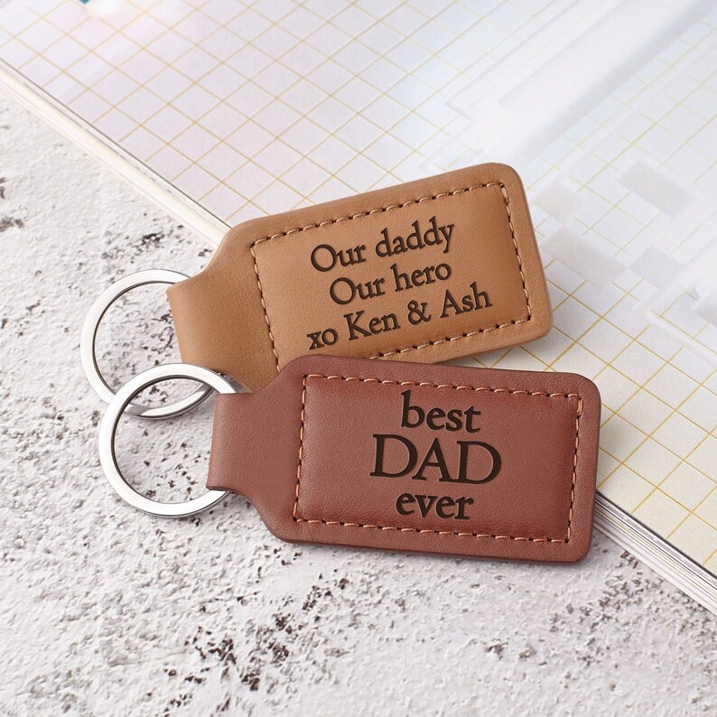 Dad Leather Keychain Father Day Gift from Kids Keychain For Etsy