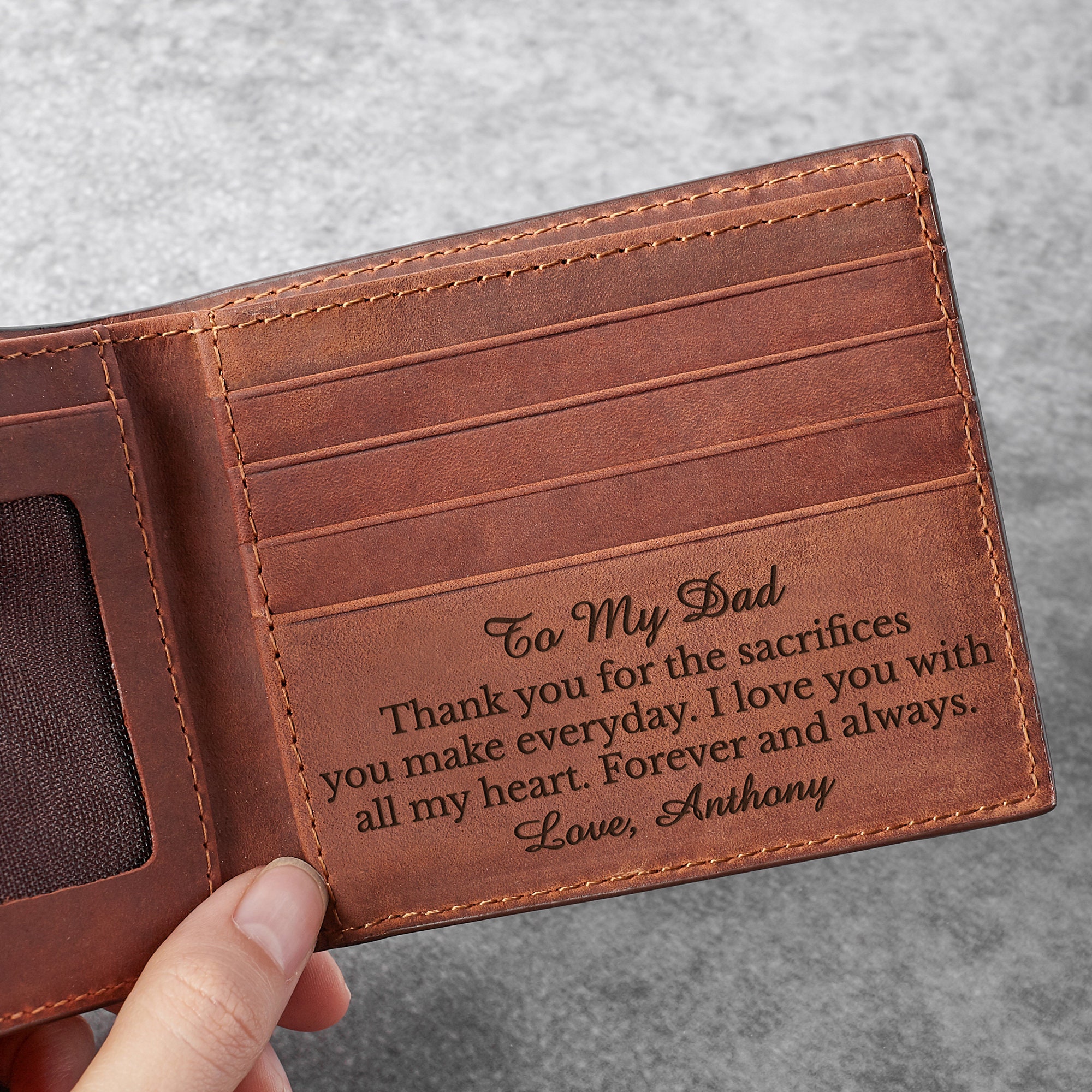 Papa Geschenk Von Tochter - Gravierte Brieftaschenkarte Aus Edelstahl, 7,9x5,8 Cm, Mit Herzlichem Text