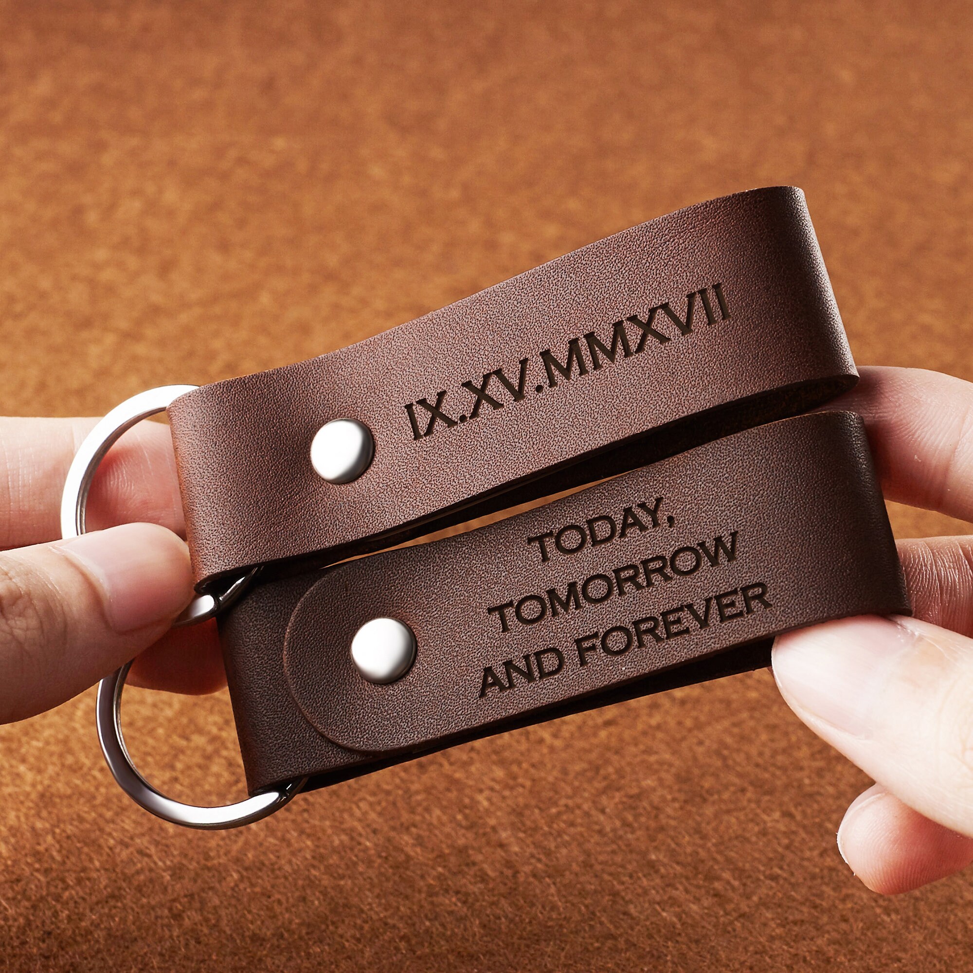 Roman Numerals Keychain, Custom Leather Keyring, Anniversary Keychain ...