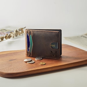 Schlanke Brieftasche für ihn, Herrenbrieftasche mit Geldklammer, zweifache Brieftasche aus Leder, kundenspezifische Brieftasche aus Leder, Vatertag