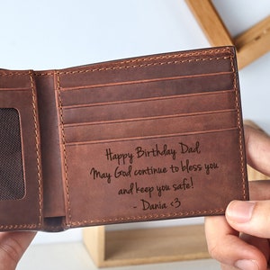 Billetera para hombre, regalo personalizado para hombre, regalo de cumpleaños para papá, billetera con monograma, billetera de cuero personalizada, billetera plegable de cuero grabada, regalo para él