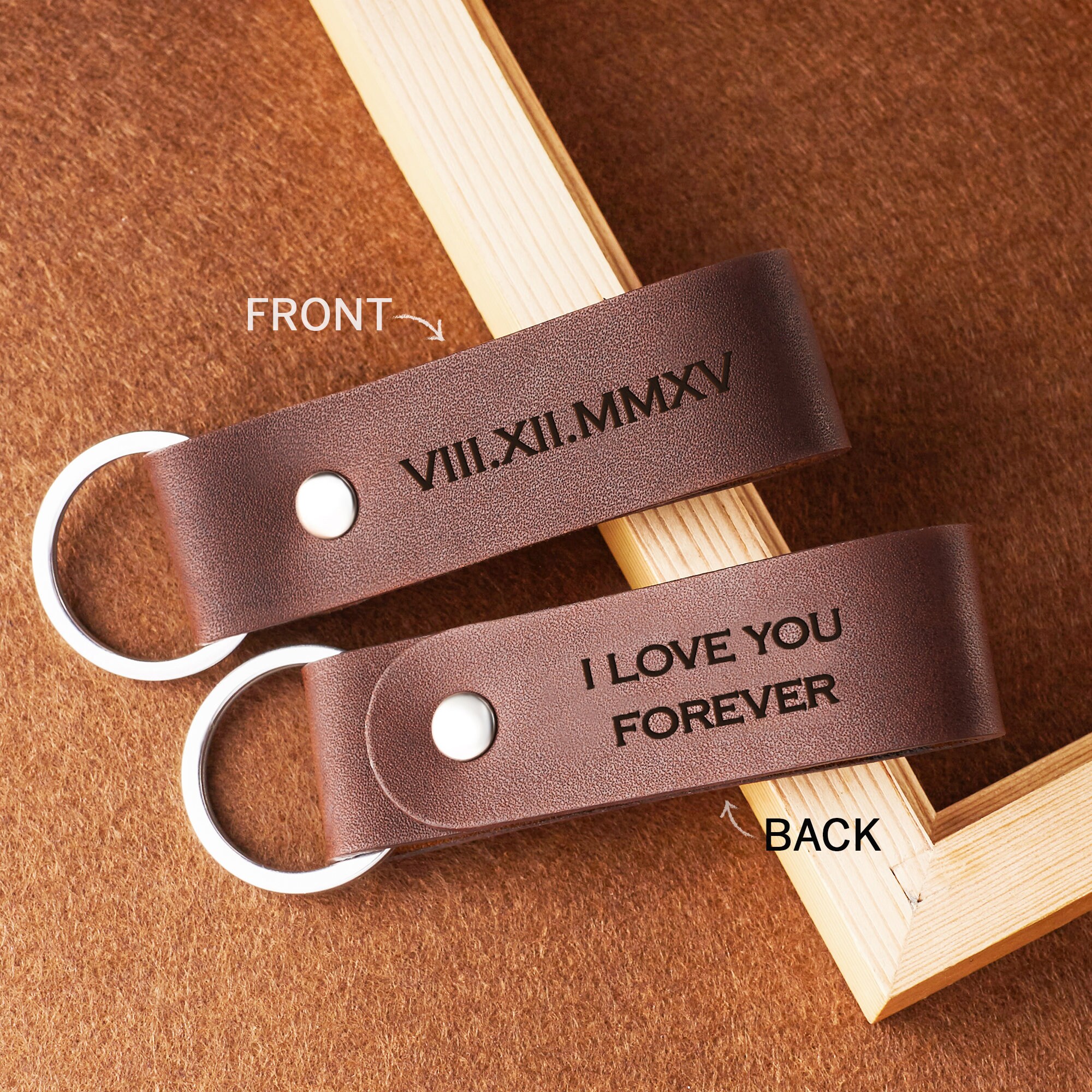 Roman Numerals Keychain, Custom Leather Keyring, Anniversary Keychain ...