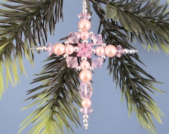 Pink and Silver Cross Ornament - 092