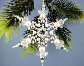 White Silver and Gray Snowflake Ornament - 009