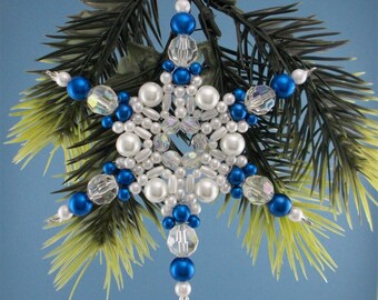 Peacock Teal and White Snowflake Ornament - 065