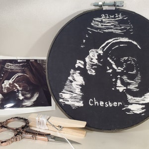 Custom hand embroider ultrasound Custom sonogram embroidery Personalized Embroidered ultrasound. Custom ultrasound embroidery
