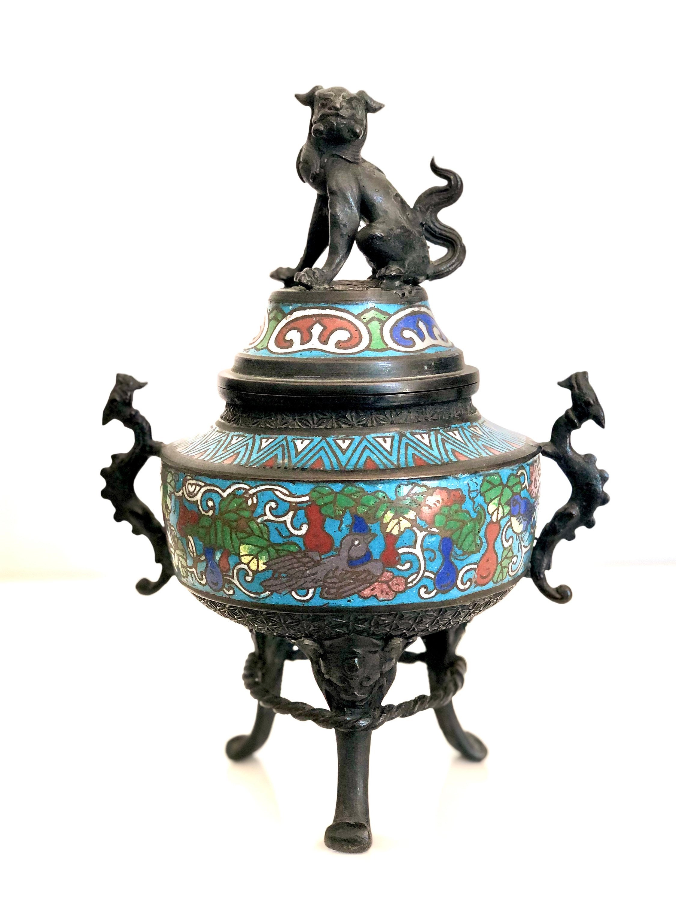 Ancien Brule Parfum Bronze Emaux Cloisonnés Asie/Encensoir Old Incense Burner