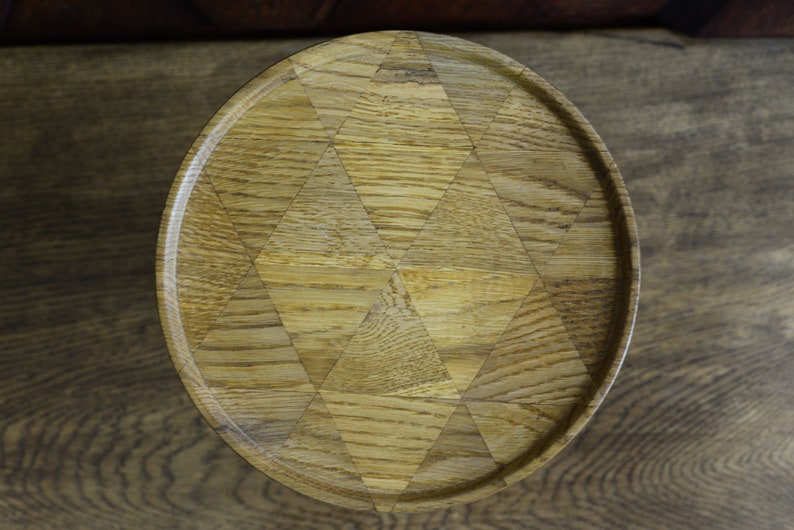 Round Fruit Plate on Stand Wood Decor Triangles Gift Oak Wood Kitchen Decor Eco Friendly Wood Plate Handmade