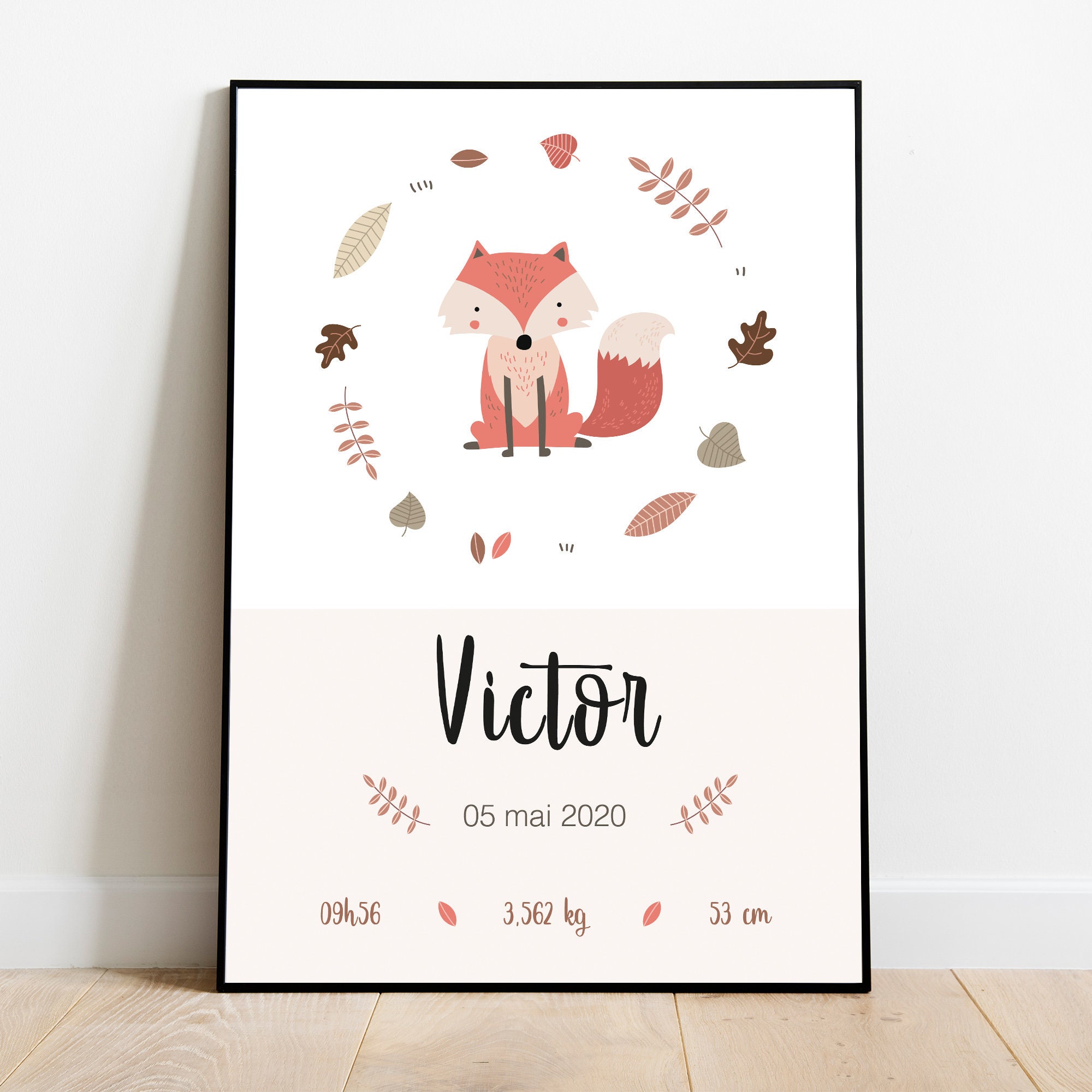 Affiche de Naissance Personnalisée Fille Thème Renard à Imprimer