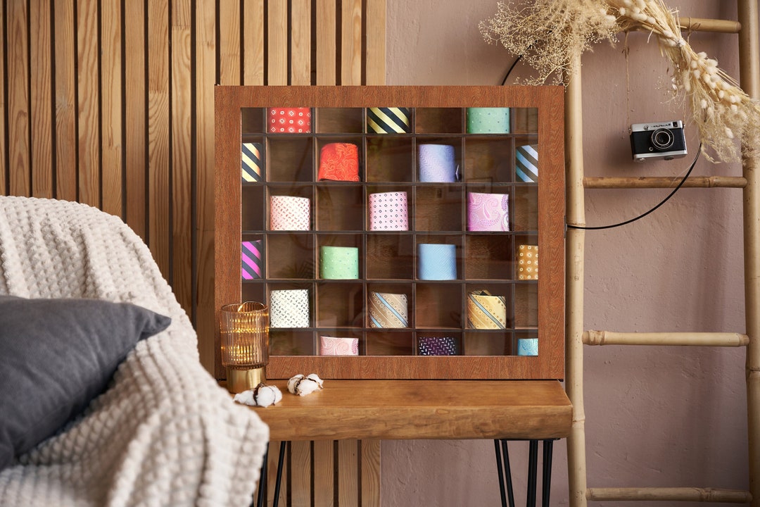 Wood Tie Display Case, Tie Display Shelf Case, Groomsmen Gift Box