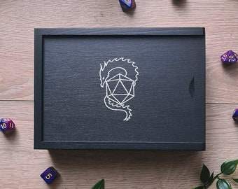 Engraved Dragon Dice Box: Personalized Wooden RPG Gift