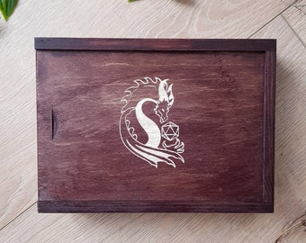 Engraved Dragon Wooden Dice Box: Personalized Fantasy RPG Gift