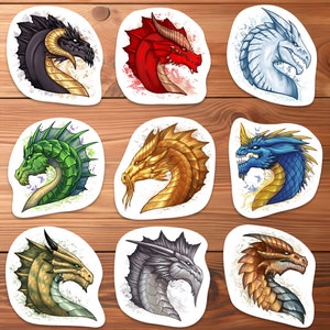 Vibrante conjunto de pegatinas de dragones, calcomanías de criaturas de fantasía míticas para computadora portátil, botellas de agua, diarios, mazmorras y dragones, tipos de dragones, temporadas