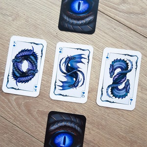 Dragon Playing Cards Fantasy Deck, Dragons and Drakes Crystal Gem Stones Suits, Dark Blue Eye, Geek Gift