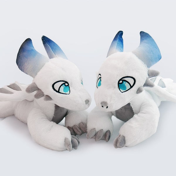 White Ice Dragon Kartus Plush Toy, Cute Little Dragon with Wings and Fur, Stuffed Plushie Toy For Kids Children, Fantasy Toy, WITH DEFECTS