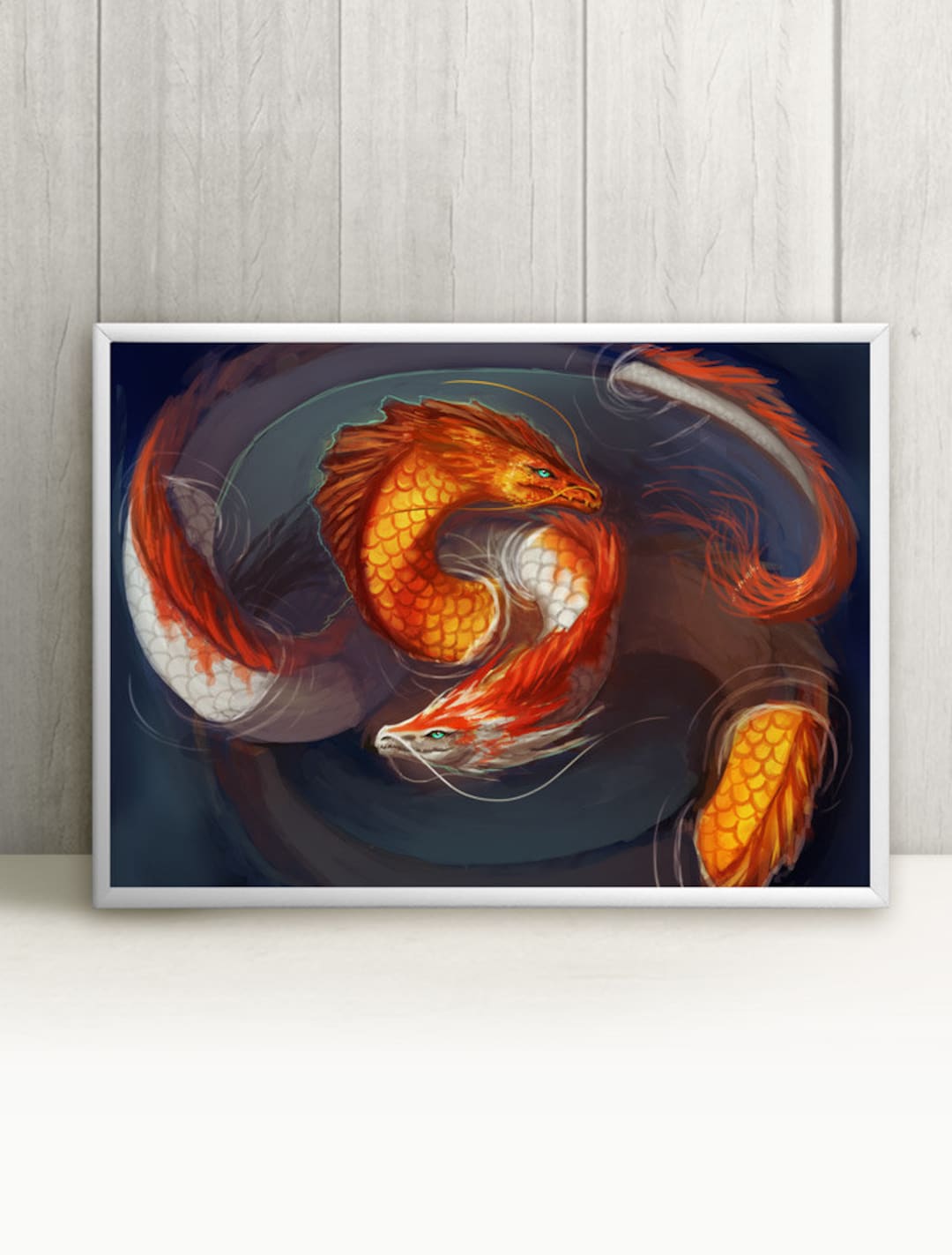Koi Dragon Poster: Japanese Fantasy Art Print - Etsy