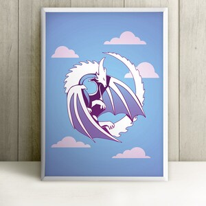 Impresión de póster A4, A3, lindo bebé niño dragón blanco, póster de fantasía, arte de pared listo para colgar, marco no incluido