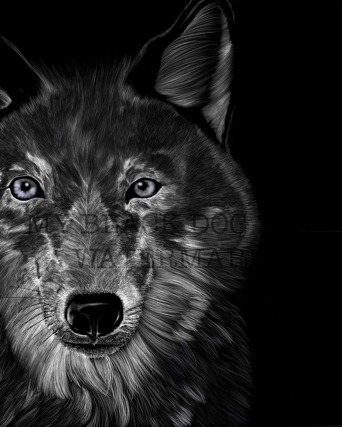 Wolf Black and White Wall Art Drawing DIGITAL DOWNLOAD Etsy