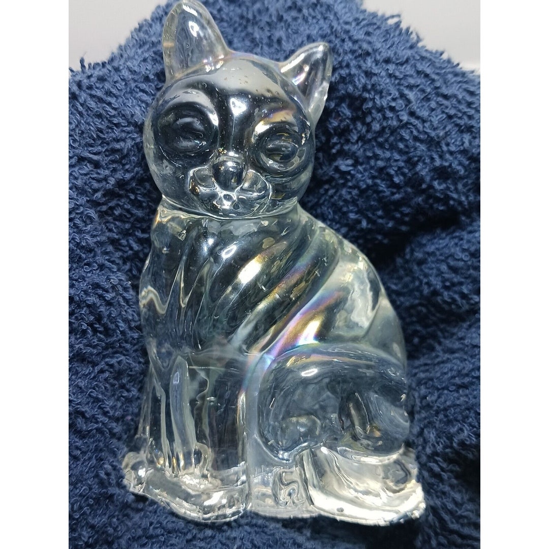 Clear Glass Cat Figurine Kitten Paper Weight Vintage - Etsy