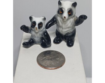 Miniature Panda Bear Figurines Vintage Diorama Set Of 2