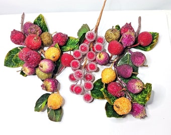 Beaded Frosted Fruit Faux Home Decor 3 Pieces