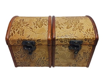 Wood Decorative Boxes Treasure Chest Embossed Design Trinket Jewelry Set