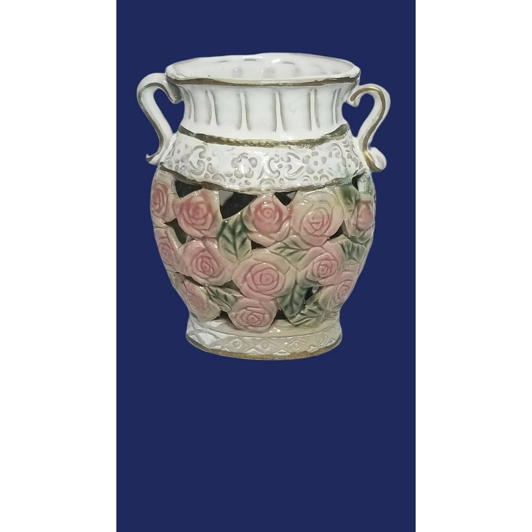 Bud Vase Floral Ceramic Roses Hand Painted Vintage 4.5 X Etsy