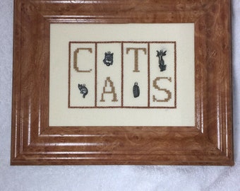 Cats Wall Decor Art Embroidered Hand Made Kitten Charms Professionally Framed