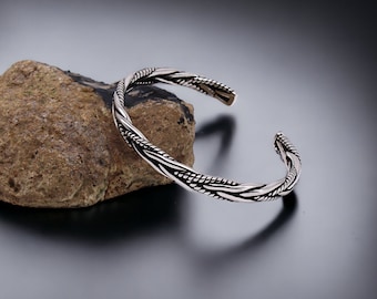 Handmade Rustic Cuff Bracelet For Men , Nordic Viking Bracelet , Sterling Silver Woven Bracelet , Mens Bangle , Viking Wrist Cuff