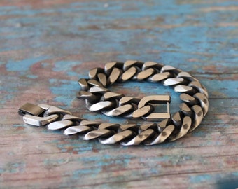 Titanium Cuban Link Chain Bracelet 13mm | Handmade Chunky Bracelet Mens |  Curb Chain Bracelet | Streetwear Jewelry | Mens Birthday Gift